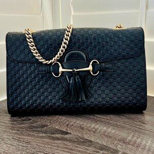 Gucci Gucci Black Microguccissima Leather Medium Emily Shoulder Bag